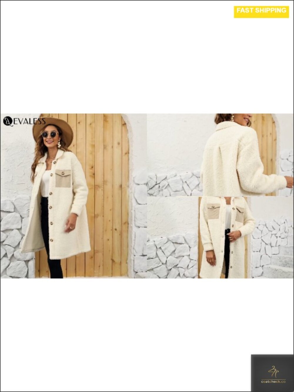 Faux Fur Fuzzy Fleece Long Sleeve Button Down Jacket Teddy Coat - Picture 6 of 6